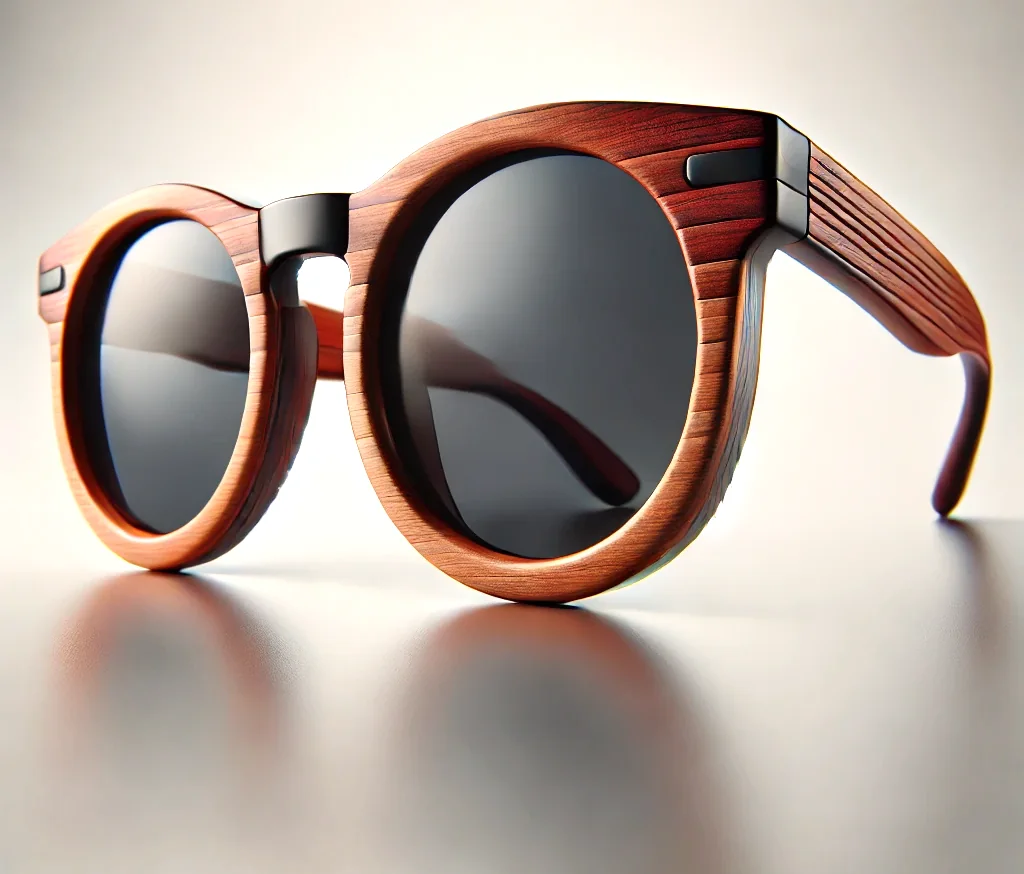 The Voyager: rounded frames carved from deep red-brown wood, lit against a studio backdrop